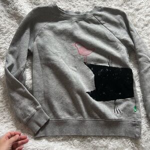 BENETTON Sweatshirt Womens extra Small Grey Jumper Cat Bird Sweater United Color
